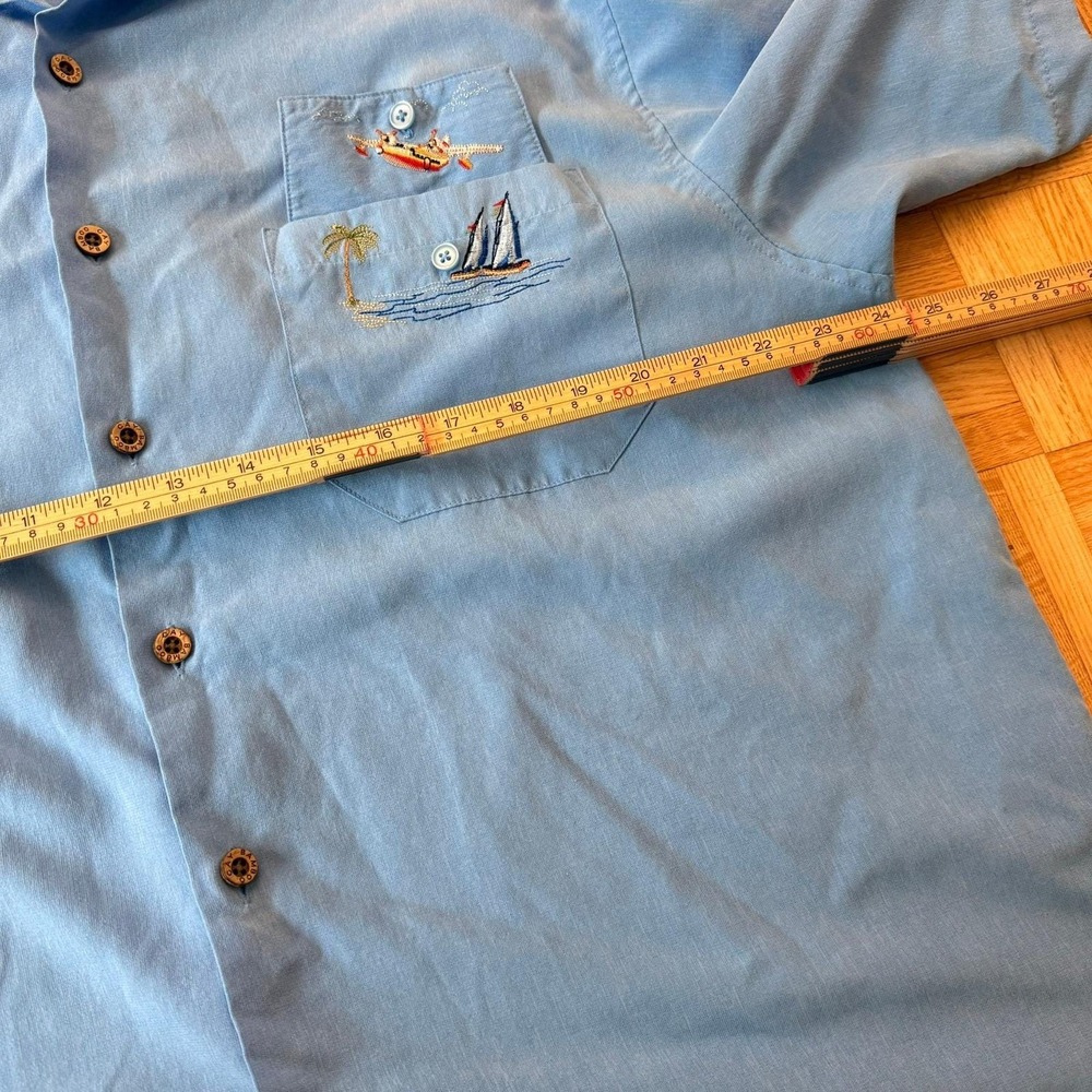 RARE* VTG Bamboo Cay Blue Button-Up Shirt Tropical L Hidden Embroidered Pocket - Picture 9 of 11